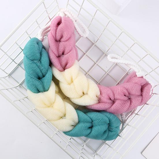 Bath Exfoliate Puff Super Soft Rich Foam Quick Drying Reusable Lanyard Design Non-fading Stretchable Exfoliating Bath Loofah Sponge Mesh Bathroom