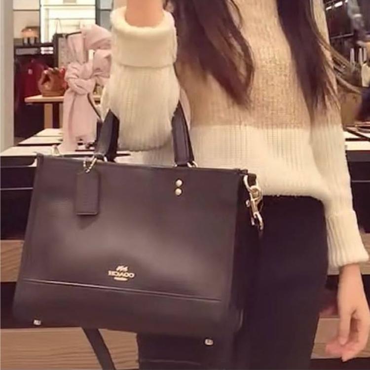 Coach Dempsey 29 Solid Pebble Grain Minimalist Leather Tote Bag Women Tote Black CO976-IMBLK