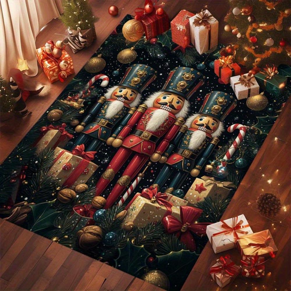 Christmas Plaid Carpet Santa Claus Snowman Cabin Print Area Rug Large Festive Floor Mat for Living Room Bedside Winter Decor