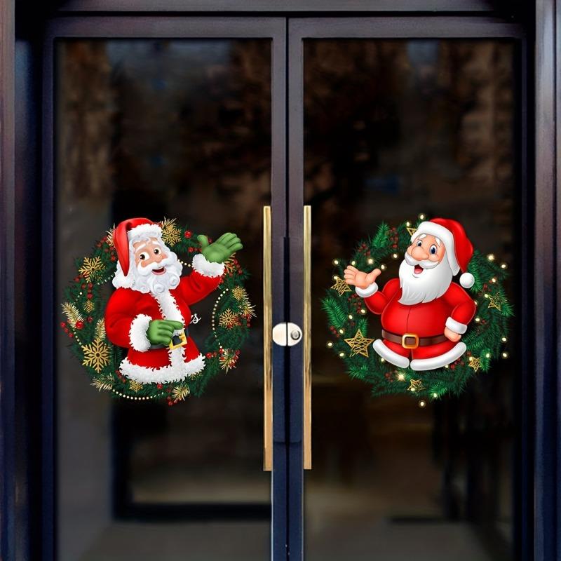 2pcs Santa Claus Christmas Window Stickers, Removable Window Clings for Farm, Yard, Bedroom, Living Room, Shopping Decoration