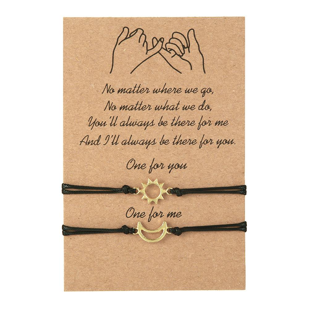 Creative Gold and Silver Mixed Color Sun and Moon Wax Thread Weaving Adjustable Card Couple Bracelet Friend Bracelet