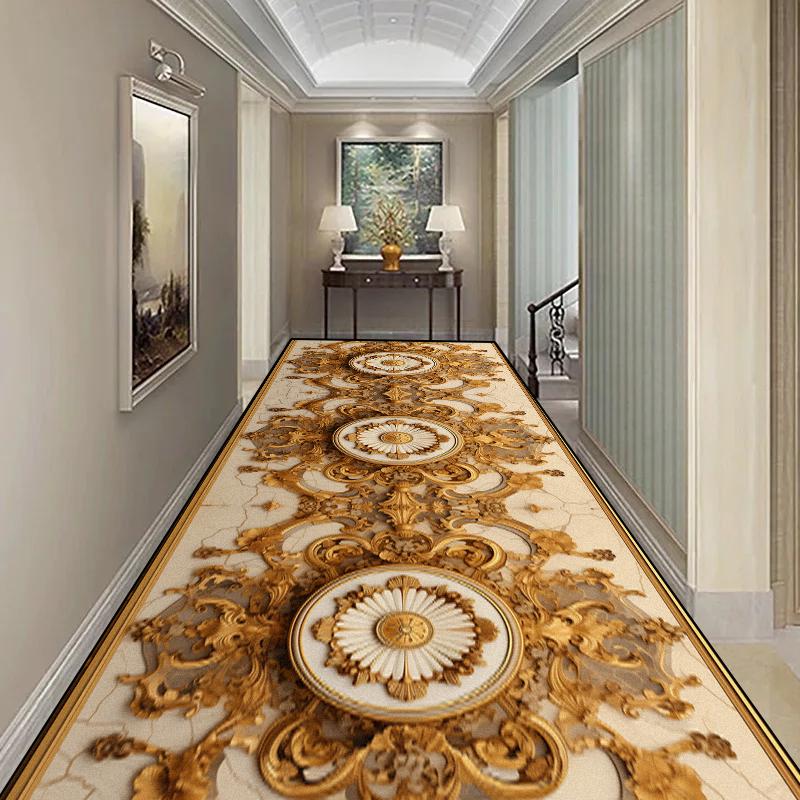 Luxus Langer Flurteppich Rutschfester Treppenläufer Europäischer Stil Treppenhaus Flur Teppich Waschbarer Läufer Anpassbarer Gangteppich