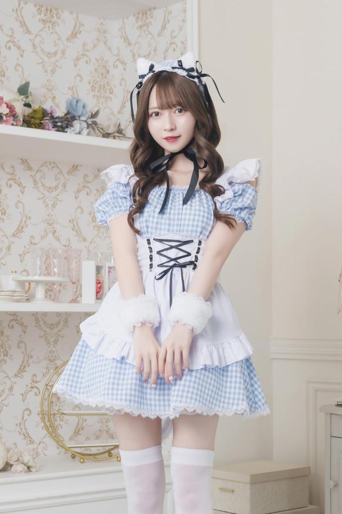 Clearstone Lyrical Palette Cosplay Halloween Gingham Katt Tjänarinna JamsCollection Blå Dam