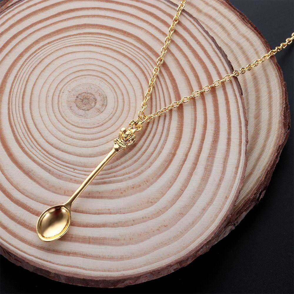 Jewelry Mini Charm Necklace Vintage Crown Spoon Pendant