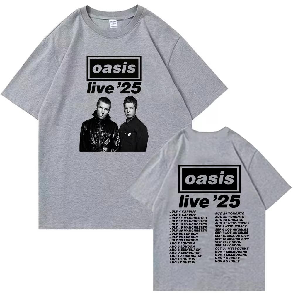 Oasis Live 25 Tour 2025 Cotton Printed T-Shirts Men Women Casual O-Neck Oversized Male Short Sleeve Shirts Unisex Y2k Streetwear