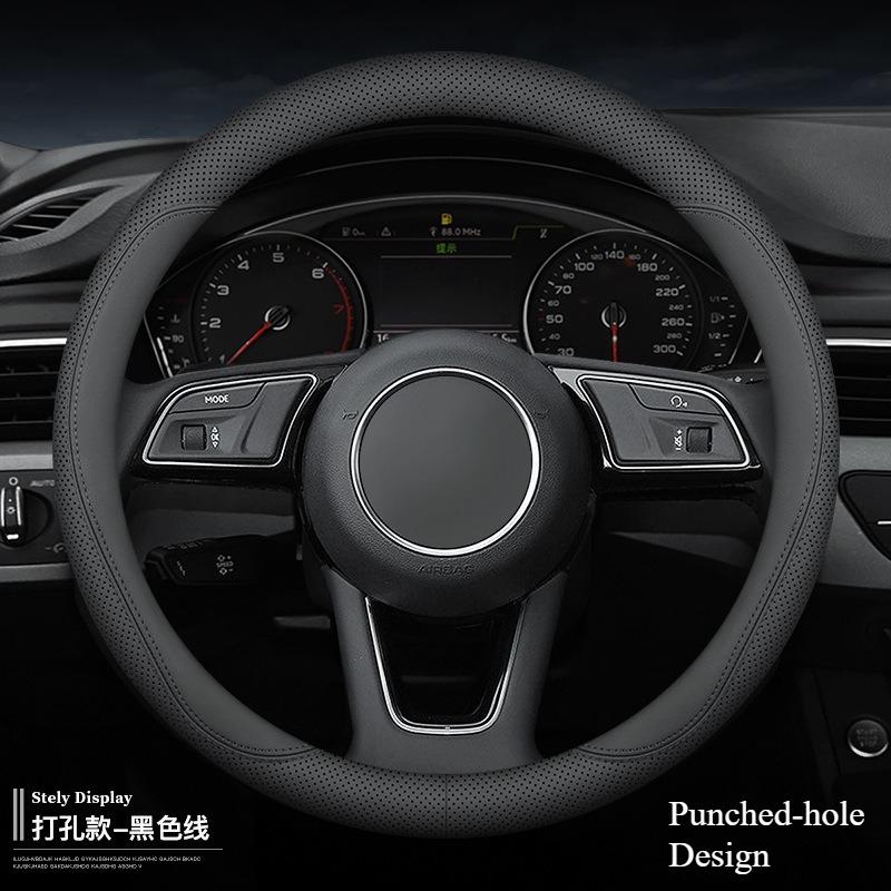Universal Nappa Leather Car Steering Wheel Cover Breathable Sweat Absorbing Perforated Comfortable Four Season Protective
