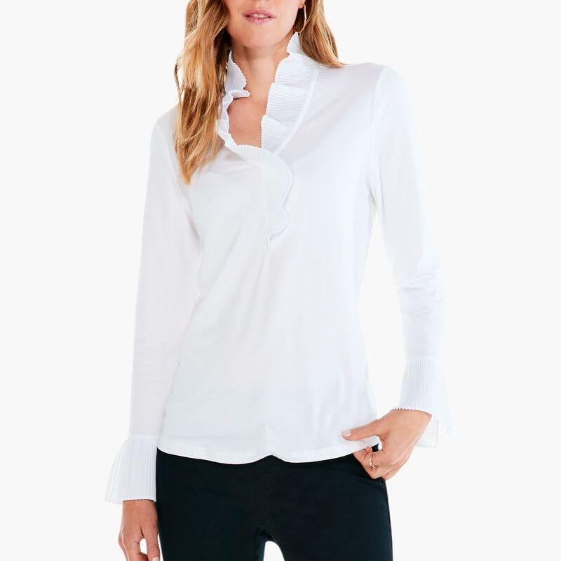 

Modal Pullover Long sleeve Shirts Elegant Pleat Lotus Collar Bell Sleeve European and American Plus size Women 25 Spring and Summer All-Matching