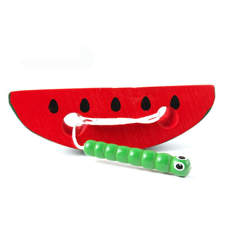 Children Montessori 3D Wooden Toys 1 2 3 Years Early Learning Educational Toys Watermelon Cheese Threading Baby Puzzle Games