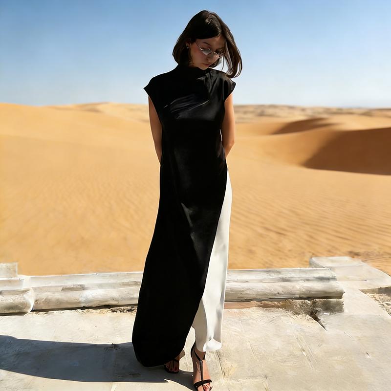

Satin Sleeveless Long Dress Women Solid Irregular High Neck Party Dresses Spring Luxury Women S Evening Dresses Vestidos L