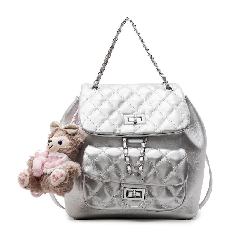 Sweet rhombus chain double shoulder small backpack gentle feeling fashion leisure commuter shoulder bag