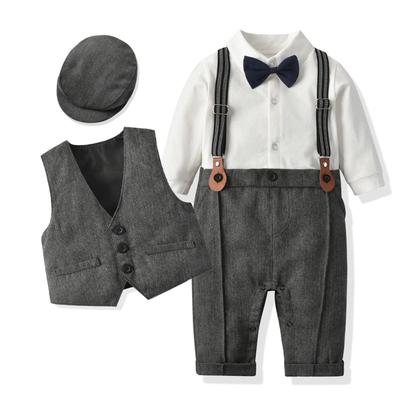 Nyfödd Pojke Formell Klädset Spädbarn Pojke Gentleman Födelsedag Jumpsuit Outfit Väst Långärmad Spädbarn Jumpsuit Kostym Formell