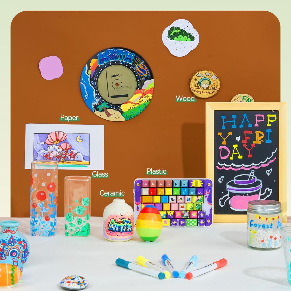 Arrtx 90 farger Paint Marker Paint Pen Akryl Paint Pen for Artist Voksen Malebok Tegning Ekstra børstespiss for Rock DIY Craft Making Art Supplies