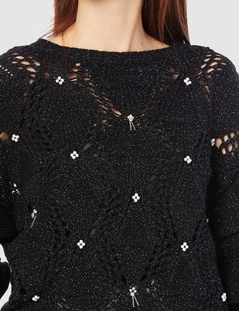 Lily Brown Openwork Pearl Knit Top Women's LWNT214808, Black/F