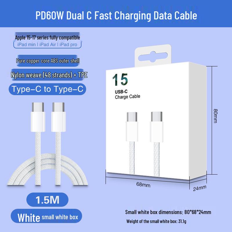 Compatible with Apple 16/17, Braided iPhone 15 Dual Fast Charging USB-C To USB-C Data Cable
