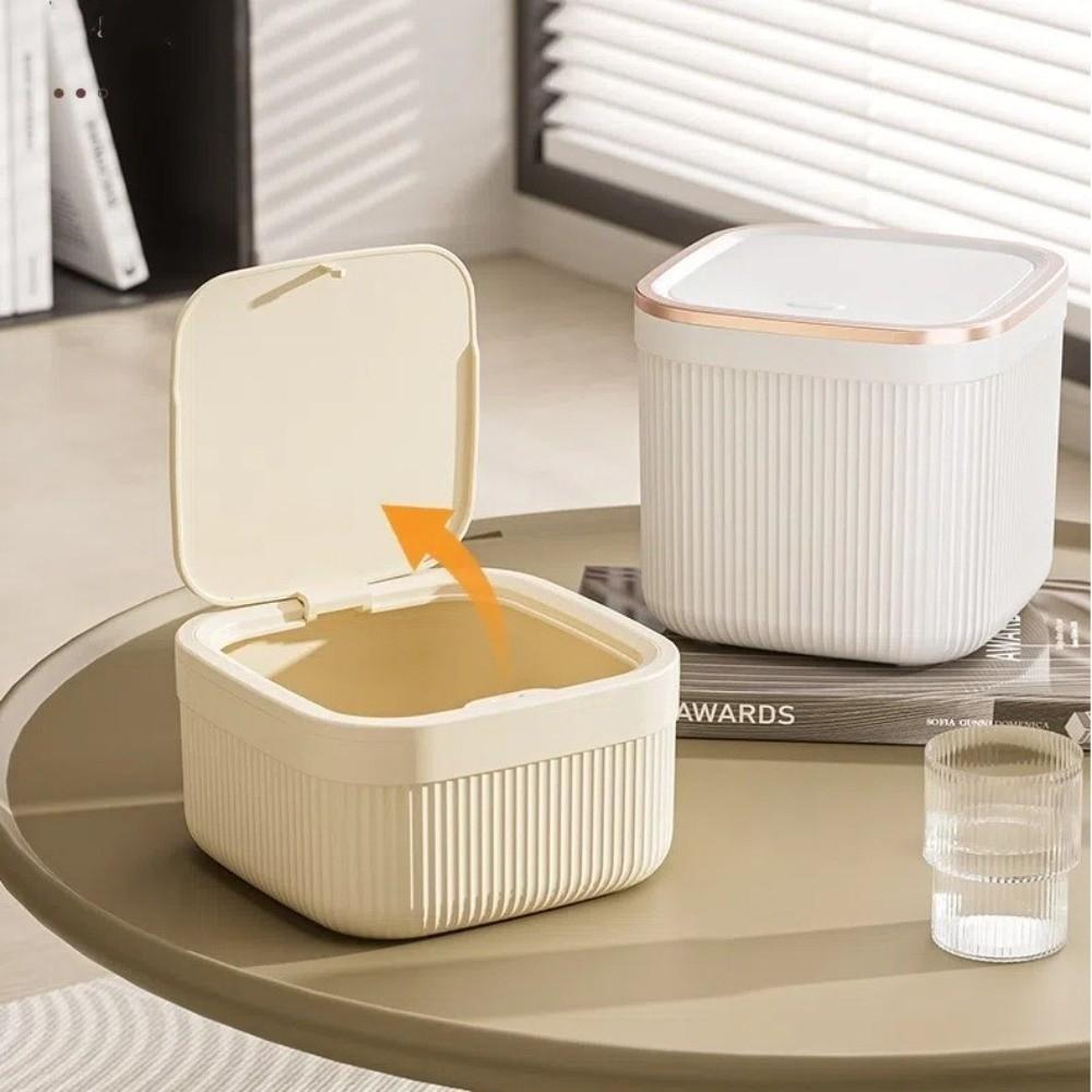 Press Type Mini Trash Can Quiet Close Desk Storage Box Durable Desktop Bin  Home