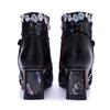 Johnature Genuine Leather Short Boots Handmade Retro Lace Square Toed Thick Heel Women's Boots