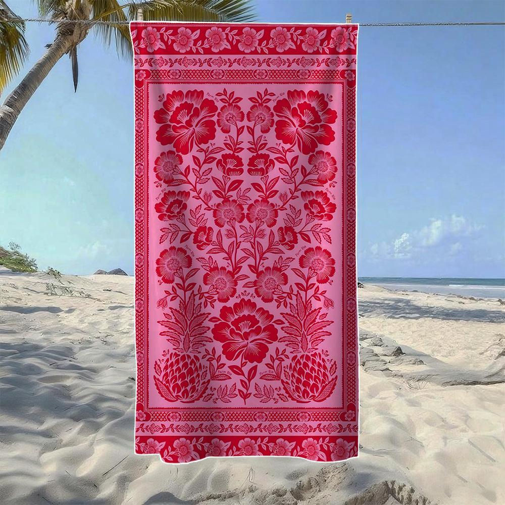

Vintage Floral & Pink Mandala Pattern Beach Towel, Soft Durable Quick-Drying, Ideal For Summer Beach, Swimming & Camping W40*H60(CM)