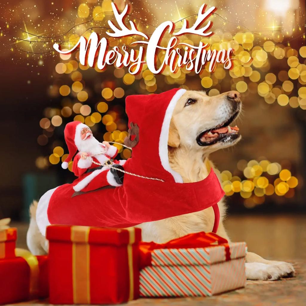 Santa Dog Costume Christmas Pet Clothes Santa Claus Riding Pet Costumes Party Dressing Up Dogs Cats Outfit