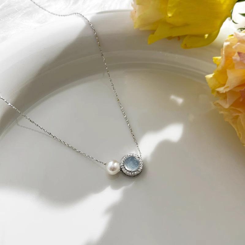 Sterling Silver Necklace Pearl Elegant Blue Clear Dazzling Classic for Women Girl Jewelry Gift Dropshipping Wholesale