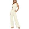 Damen Sommer Zweiteiler Ein Schulter Kurzarm Top Hohe Taille Weite Hosen Freizeit Outfit