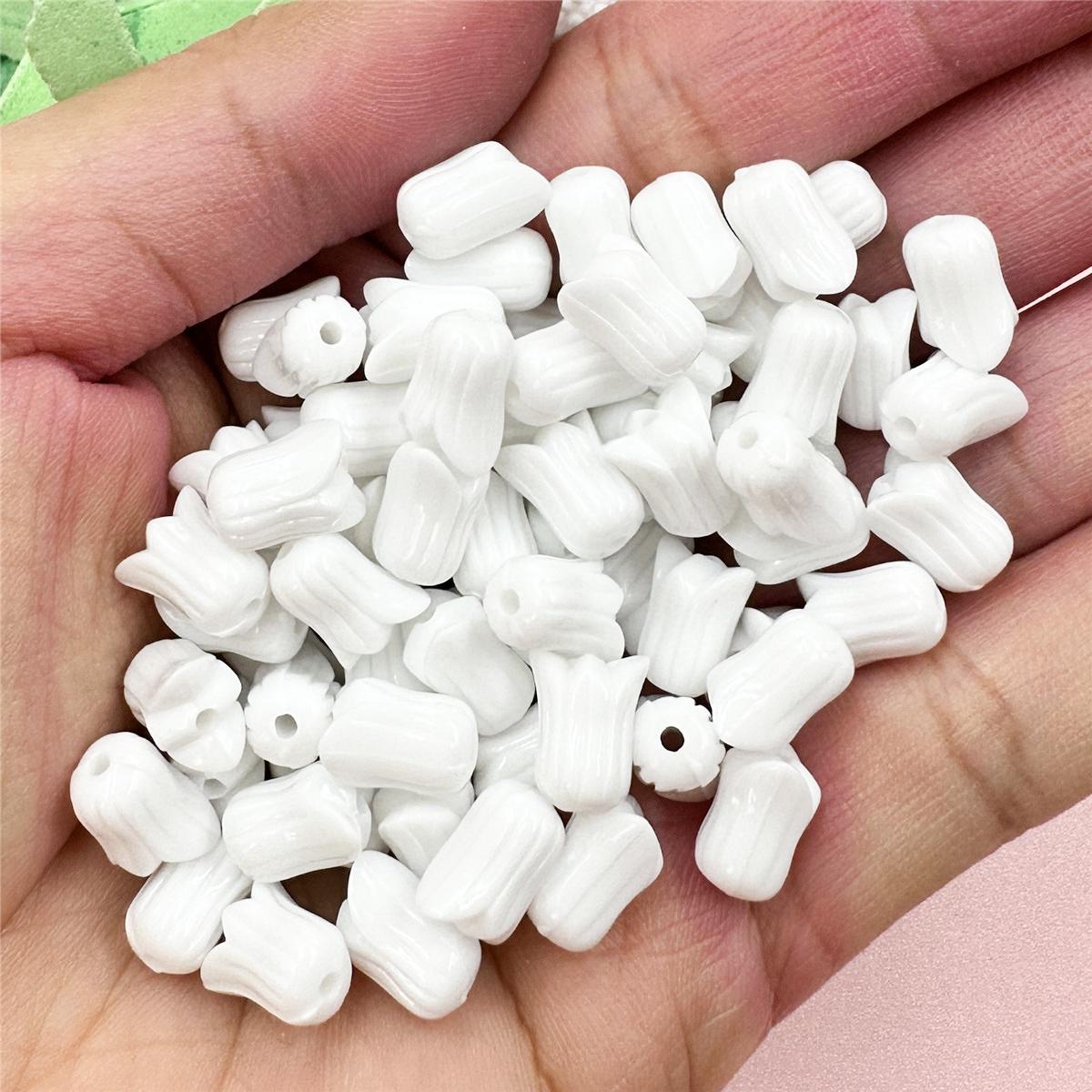 

Flowers Advanced 7.5*9.6mm Tulip Fashion Acrylic For Jewelry Making 100PCS Necklace Jewelry Accessories Bracelets Loose Beads DIY белый