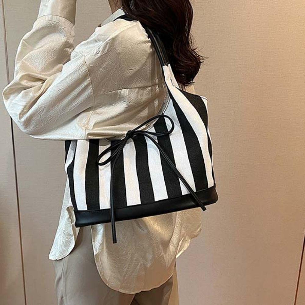 Korean Style Cloth Bow Shoulder Bag Handbag Underarm Bag Versatile Canvas Tote Bag Women