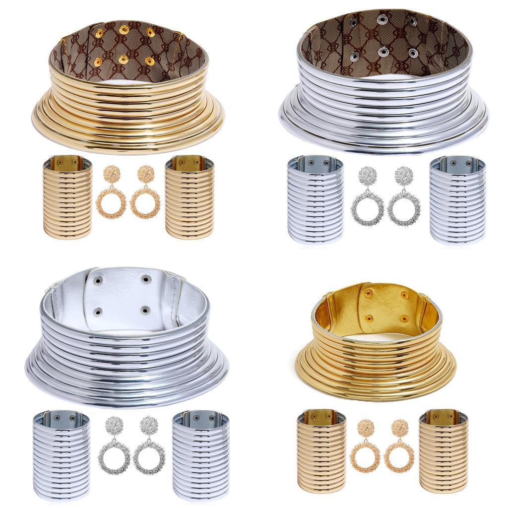 Ethnic Women Style Metal Necklace Bracelet And Earring Set For Outfit Festival