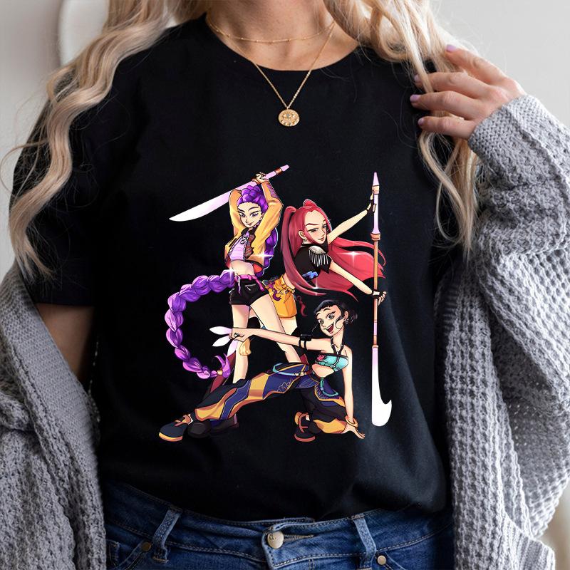 Dámské letní KPop Demon Hunters Grafické tričko Stylové Streetwear tričko s potisky postav Rum Mira Zoey Trendy ležérní