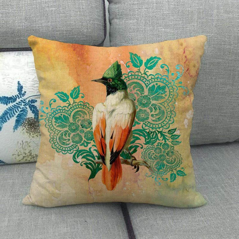 Retro Oil Painting Of The Long-Tailed Bird Digital Printing Short Plush Pillow Covers For Sofa Office Cushion Cover Home Goods
