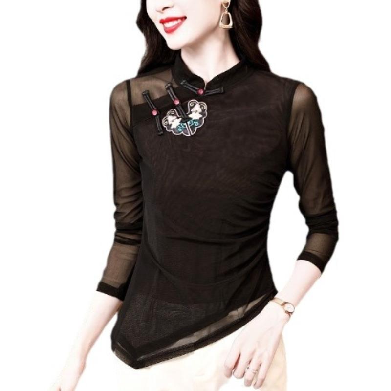 Black Bottoming Shirt Women's Inner Autumn Clothes New Button-down Shirt Long-sleeved Top