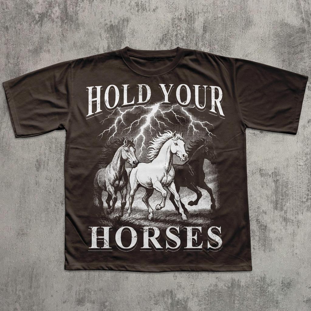 Hold Your Horses T Shirt, Vintage Graphic Tee, Horse Shirt, Ironic T Shirt, 90s Retro Thunder Shirts, Gift for Her Him