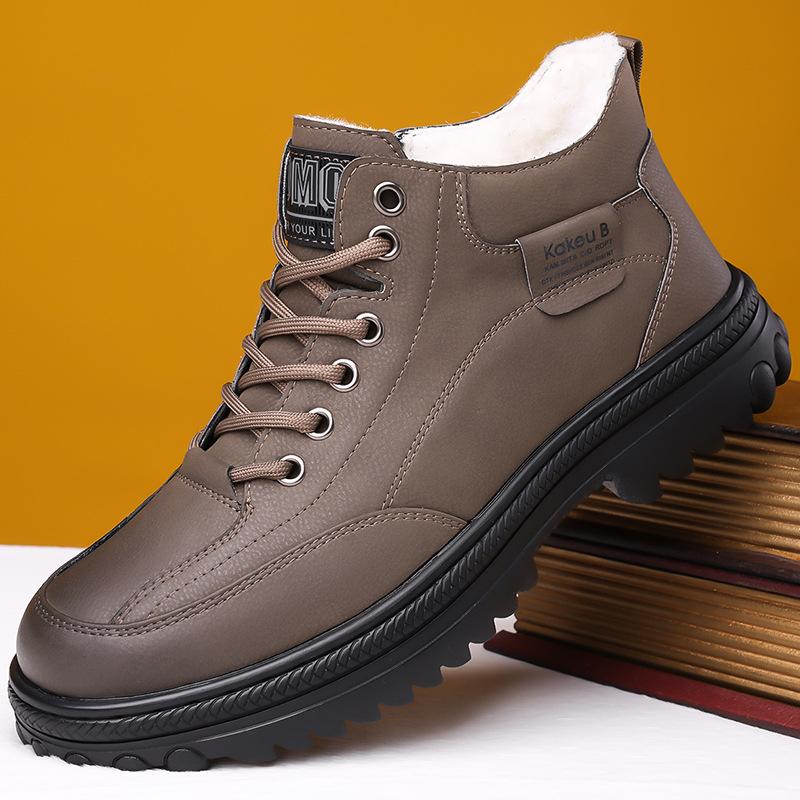 

Зимние хлопковые ботинки мужские высококачественные кожаные кроссовки на платформе с защитой от холода теплые походные нескользящие повседневные спортивные ботинки 44 коричневый