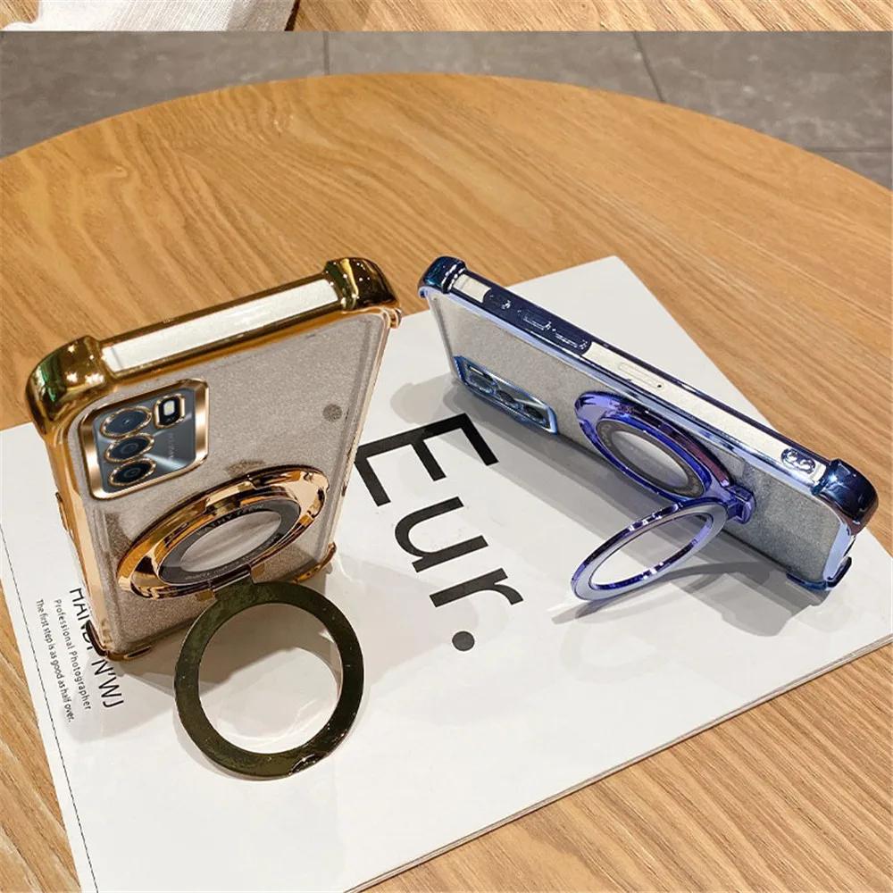 Glitter Shockproof Plating Bracket Phone Holder Case For OPPO A16 A16S A17 A15 A53 A36 A76 A5 A9 2020 A54S A53S Soft Stand Cover