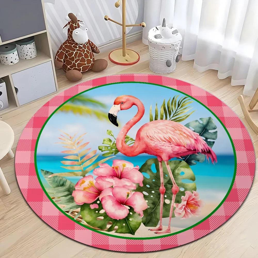 Pink Flamingo Round Rug Non-Slip Machine Washable Rug Home Decoration Bedroom Living Room Use