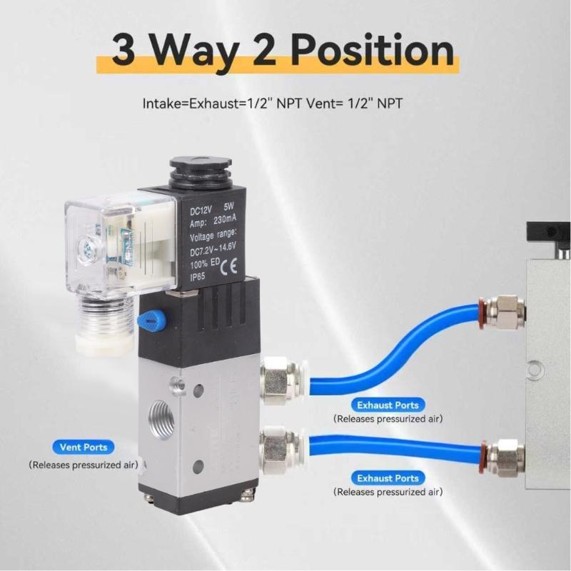 Elettrovalvole 12V Per Sistemi Pneumatici 2 Vie 3 Posizioni Controllo Flussi Aria Corpo in Leghe Con Porte da 1/4"