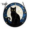 Unique Birthday Gift for Her Halloween Moon Black Cat Suncatcher Jigsaw Puzzle, 2D Acrylic Mystical Feline Window Hanging Tiffany Style Light