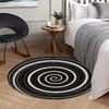 Black White Spiral Round Rug Modern Minimalist Flannel Floor Mat for Living Room Study Area Geometric Non Slip Washable Carpet