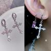 Korean Fashion Zircon Crystal Cross Women Drop Earrings For Gothic Punk Hip Hop Female Piercing Drop Earrings Party Jewelry Gift