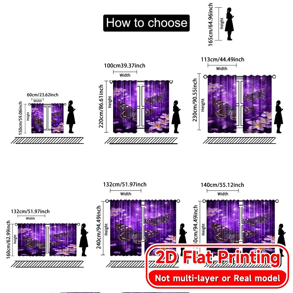 2D FLAT PRINTING 2pcs Curtains (Without Rod) Purple Butterfly Celebration Saint Patrick is Day Festival Chic Print Curtains