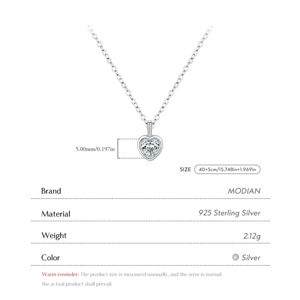 MODIAN 925 Silver Delicate Sweet Heart Zirconia Wedding Link Chain Pendant Necklace For Women Daily Fine Jewelry