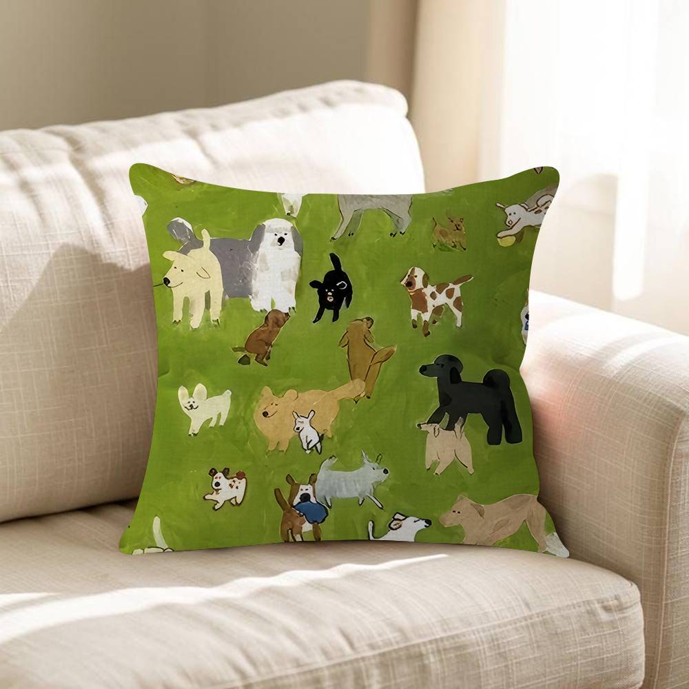 

INS Green Cute Dog Animal Grass Decorative Room Aesthetics Pillow Case Home Decor Bedroom Sofa Bed Couch Pillow Cover 45x45 30x30 cm