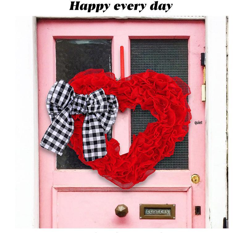 Red Roses Heart-Shaped Mother's Day Wreath - Fabric Door Decoration for Spring Festivities