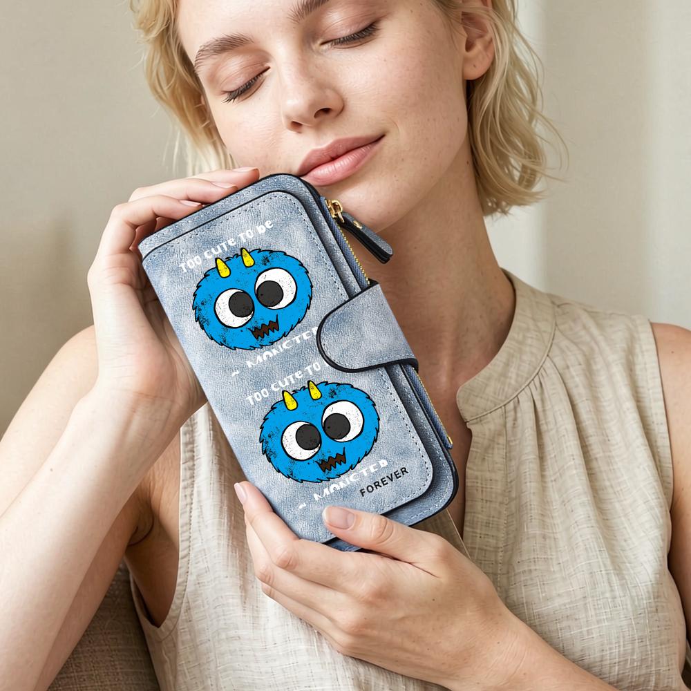 Cute Cartoon Monster Printed Long Wallet Multi Card Slot Leather Fashion Purse