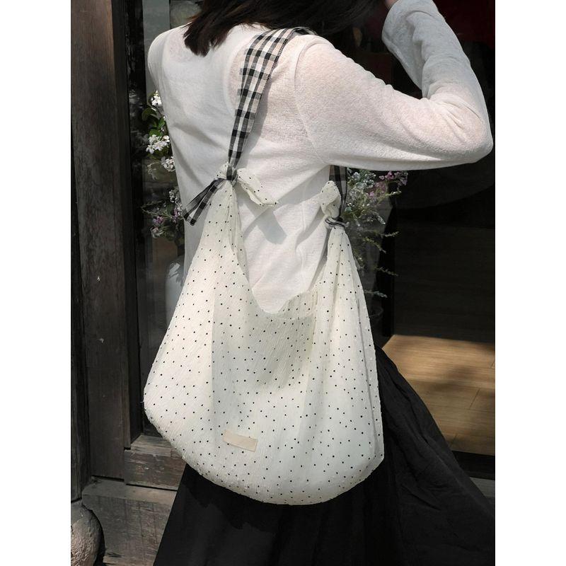 

Холщовая сумка в корейском стиле в горошек, 2024 год, новое поступление, милая женская сумка через плечо, свежий сатчел, сумка для поездок White