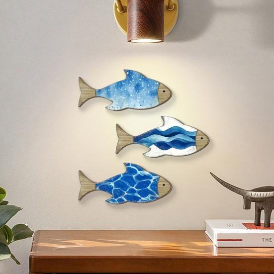 3 Pcs Vintage Beach Wall Decor Nautical Wooden Fish Wall Art Coastal Theme