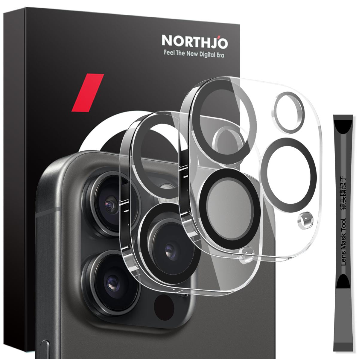 

NORTHJO 2Pcs For iPhone 15 Pro/15 Pro Max Clear Camera Lens Protector Black Circles 3D Tempered Glass Lens Film Type A