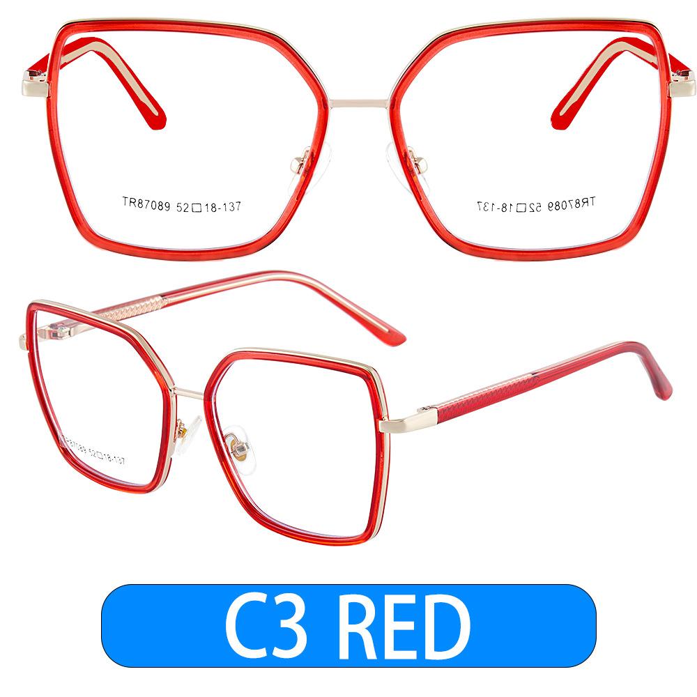 87089 Tr90 Anti-Blue Glasses Square Frame Glasses Frame Metal Spring Foot Full Frame Glasses Flat Glasses