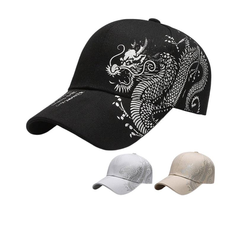 1Pcs Cotton Baseball Cap With Chinese Dragon Print Adjustable Strap Multiple Colors For Daily Wear Outdoor Sports Hiking