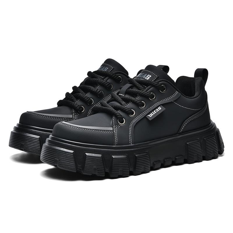 Spring Men's Low-Top Korean Style Leather Sneakers - Trendy, Casual, Comfortable, Thick Sole, Lace-Up Fashion Shoes