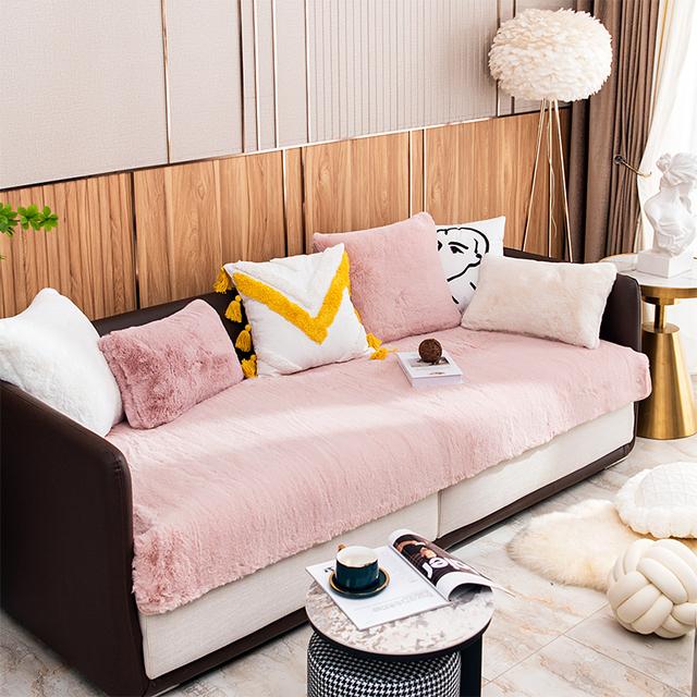 Winter Thick Rabbit Velvet Sofa Cushion Super Soft Chaise Lounge Couch Cover Sofa Towel Non -Slip Couch Slipcovers Home Decor